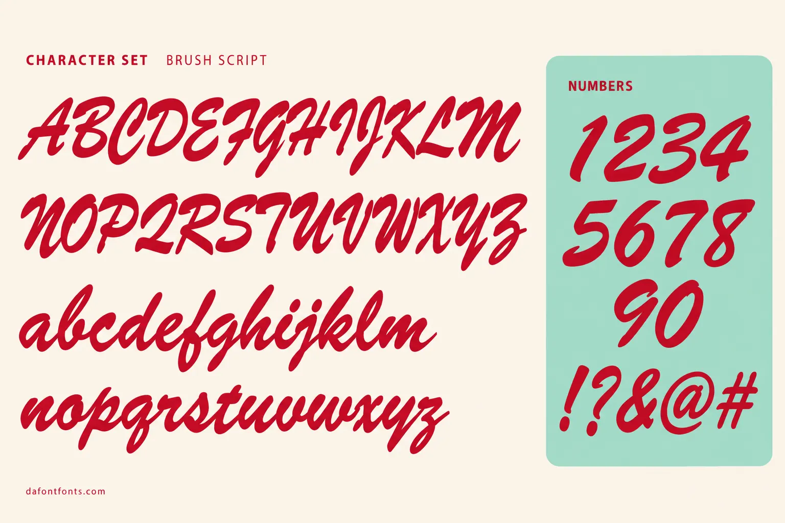 Brush Script style character set: uppercase and lowercase alphabet, numbers and symbols