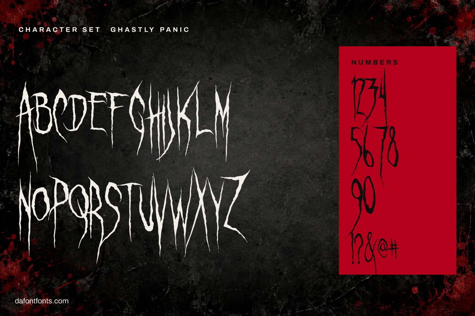 Ghastly Panic character set: capitals A to Z, numbers and symbols