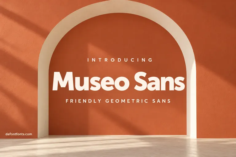 Museo Sans font poster: friendly geometric headline on a warm terracotta background