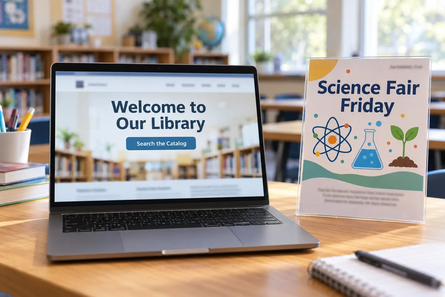 Verdana style type on a library website and a printed school notice